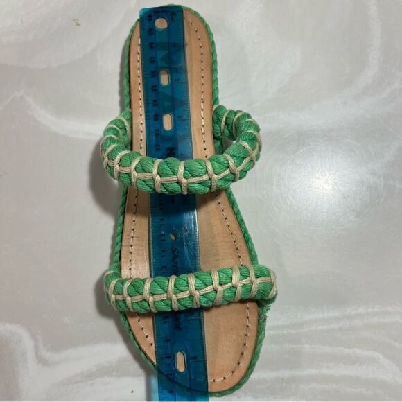 Manebi Espadrilles Slip On GreenTextile Tan Leather Flat Women’s Sandals Sz 8 - Picture 10 of 11